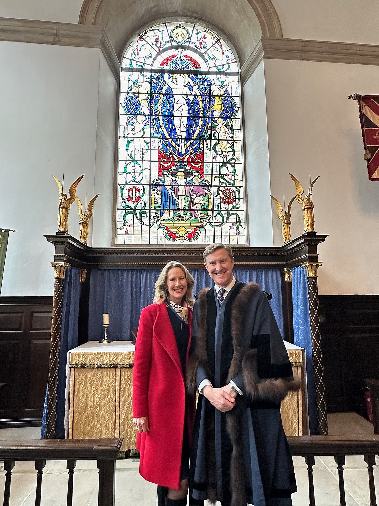 Alderman Robert Hughes-Penney, alongside his wife Elspeth Hughes-Penney, was re-elected as Alderman for the Ward of Cheap during the Wardmote election at the Commonwealth Chapel in the church of St. Lawrence Jewry."