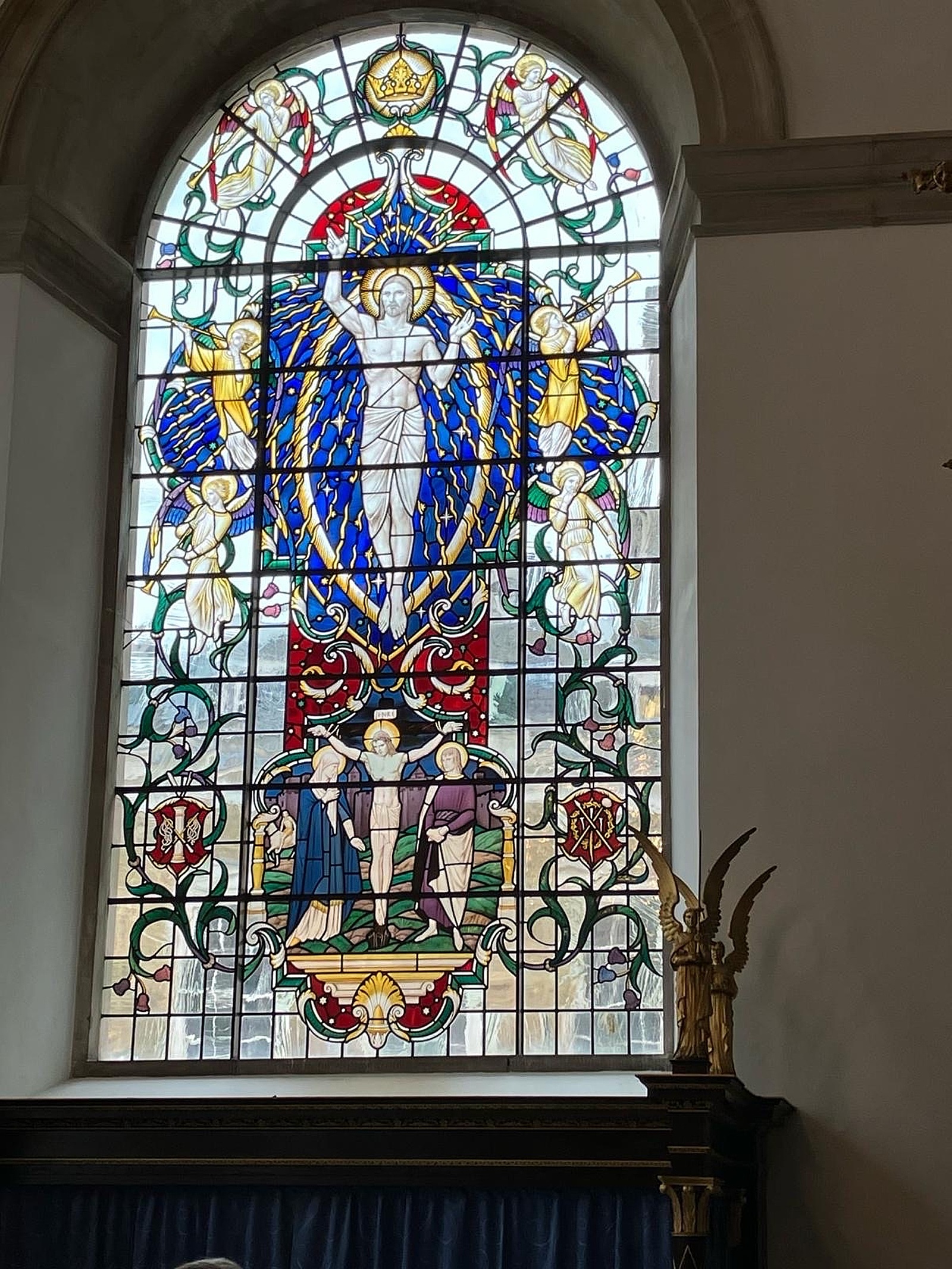The stained glass windows in Commonwealth Chapel in St. Lawrence Jewry