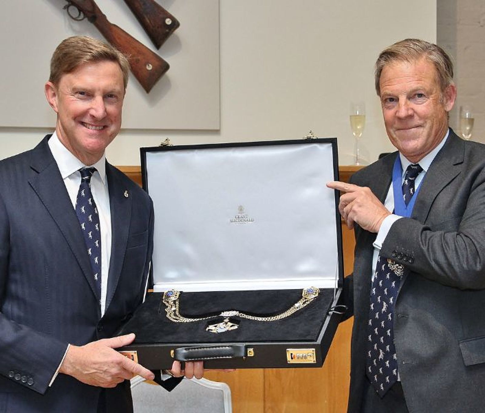 Alderman and Sheriff-Elect Robert Hughes-Penney at the HAC for his Shrieval Chain Presentation By Sir William Russell, Master Haberdasher and Past Lord Mayor